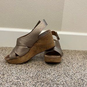 Clarks, gold metallic, cork wedge sandal